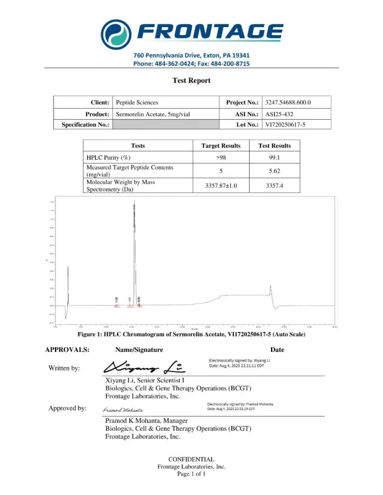 Sermorelin 5mg GHRH 1-29 - Peptide Sciences