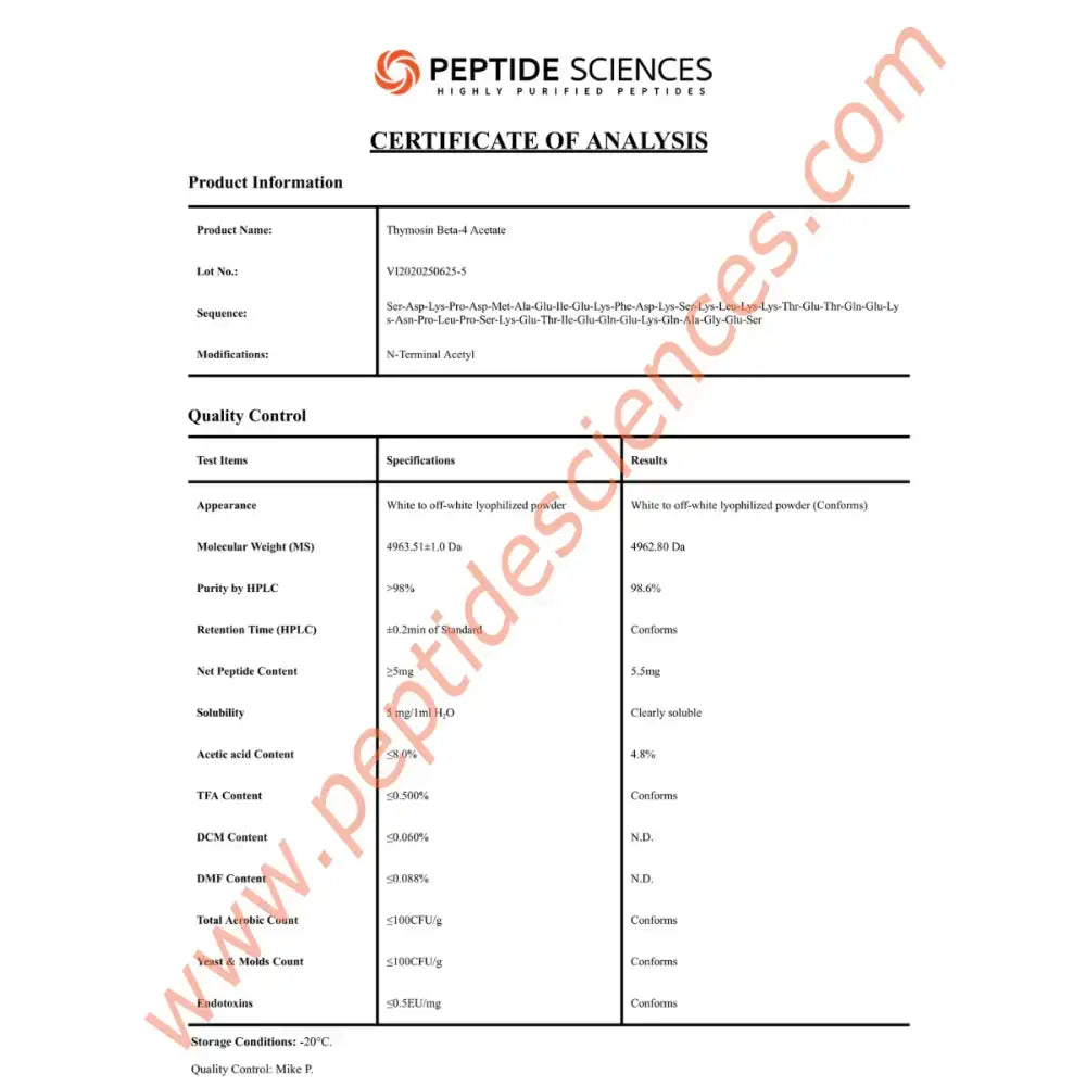 TB-500 (Thymosin Beta-4) (43aa) 5mg - Peptide Sciences