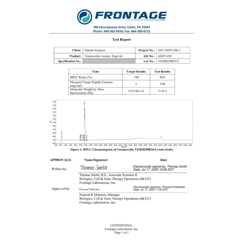 Tesamorelin 5 mg - Peptide Sciences