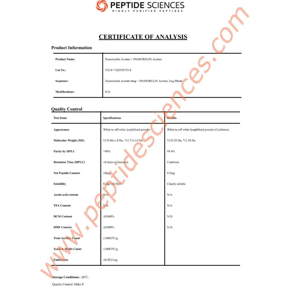 Tesamorelin + Ipamorelin 8mg (Blend) - Peptide Sciences