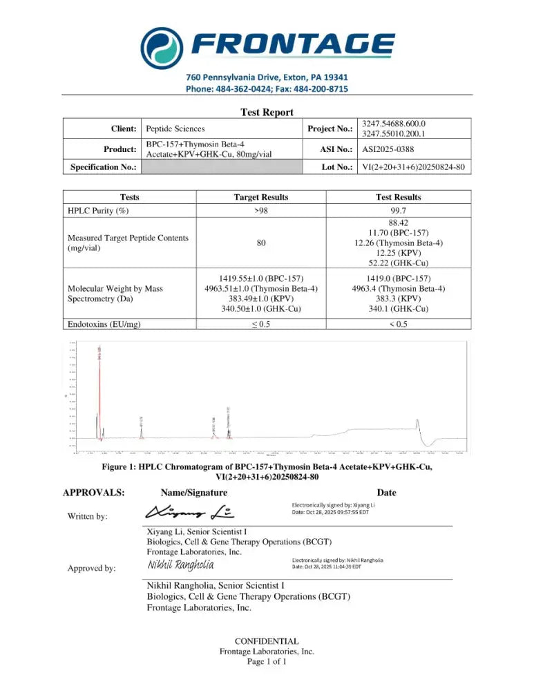 BPC-157, TB-500, KPV, GHK-Cu 80mg (Klow Blend) - Peptide Sciences