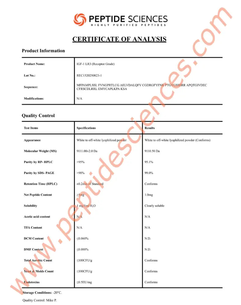 IGF-1 LR3 (Receptor Grade) 1mg - Peptide Sciences