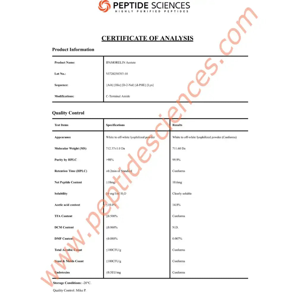 Ipamorelin 10 mg - Peptide Sciences