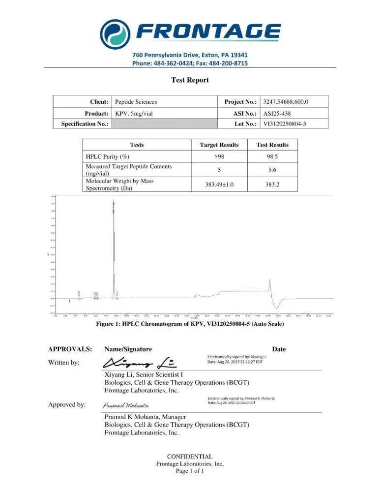 KPV (Ac-KPV-NH2) 5 mg - Peptide Sciences