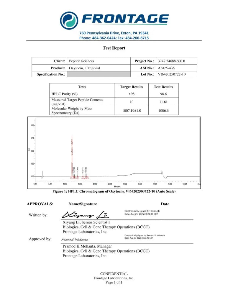 Oxytocin 10mg (6000 IU) - Peptide Sciences