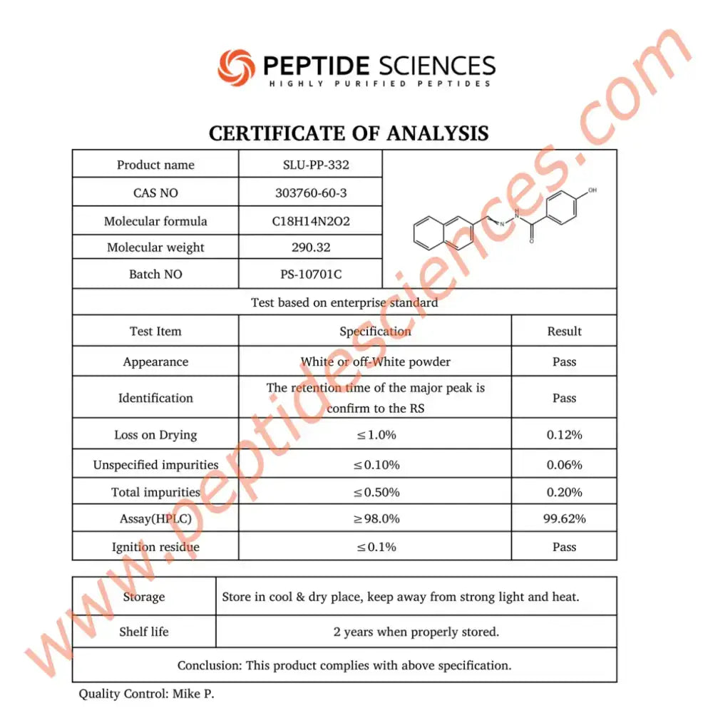 SLU-PP-332 1000 mcg SLUPP (30 Capsules) - Peptide Sciences
