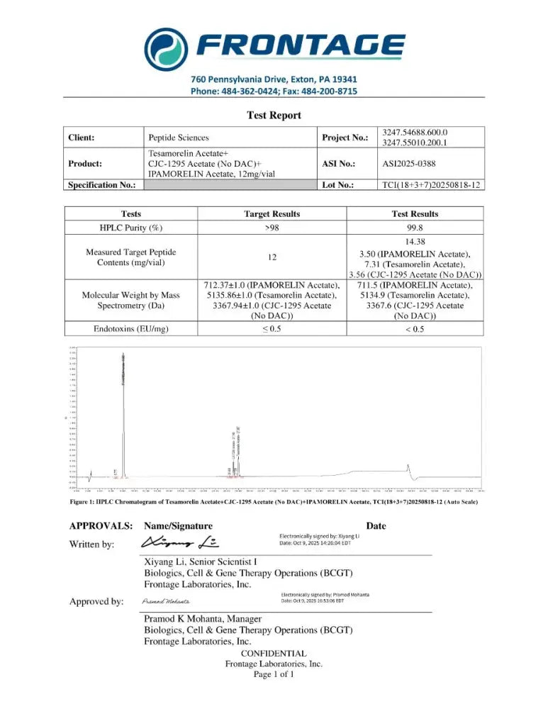 Tesamorelin, CJC-1295 (no DAC), Ipamorelin 12mg (Blend) - Peptide Sciences